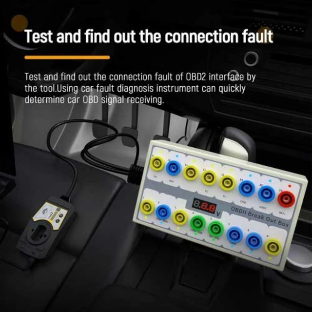 Alt view image 3 of 7 - OBD2 Protocol Detector and Breakout Box Automotive Diagnostic Tool for Signal Testing 16-Pin Interface with Digital Voltage Display CAN Bus Monitoring OBD-II Connector Cable and Software CD
