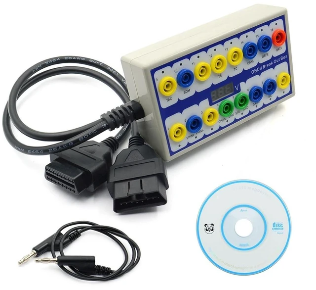 Alt view image 5 of 7 - OBD2 Protocol Detector and Breakout Box Automotive Diagnostic Tool for Signal Testing 16-Pin Interface with Digital Voltage Display CAN Bus Monitoring OBD-II Connector Cable and Software CD