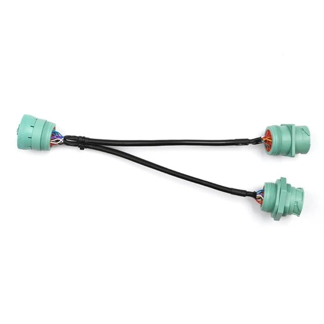 Alt view image 4 of 6 - J1939 9-Pin Y-Splitter Cable Diagnostic Adapter 1 Male to 2 Female Deutsche Connectors for Heavy-Duty Truck Diagnostics Parallel Device Connection Black Cable Mint Green Connectors
