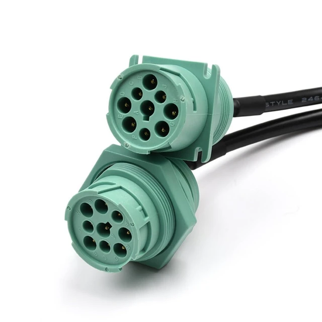 Alt view image 6 of 6 - J1939 9-Pin Y-Splitter Cable Diagnostic Adapter 1 Male to 2 Female Deutsche Connectors for Heavy-Duty Truck Diagnostics Parallel Device Connection Black Cable Mint Green Connectors