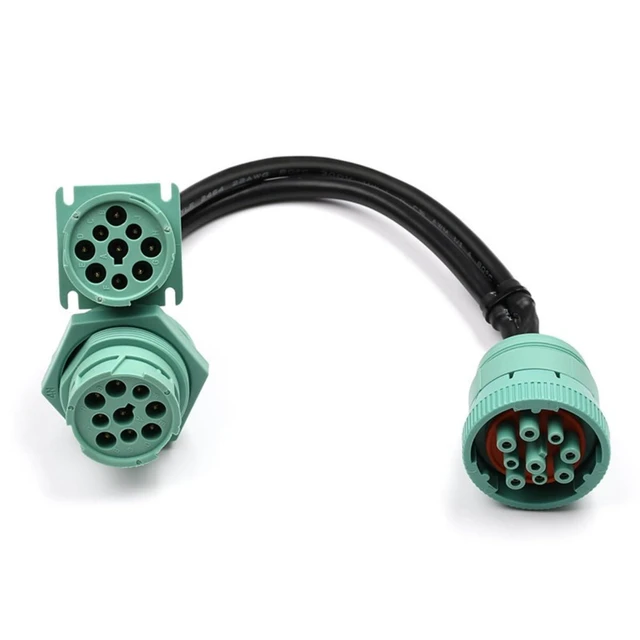 Alt view image 3 of 6 - J1939 9-Pin Y-Splitter Cable Diagnostic Adapter 1 Male to 2 Female Deutsche Connectors for Heavy-Duty Truck Diagnostics Parallel Device Connection Black Cable Mint Green Connectors