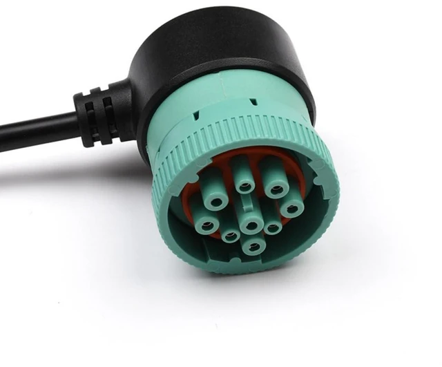 Alt view image 5 of 5 - OBD1 to OBD2 Diagnostic Adapter Cable 9-Pin Female OBD1 Connector to 16-Pin OBD2 Connector Truck Diagnostic Interface Automotive Data Transfer Cable for Mechanics Black Cable Turquoise Connector