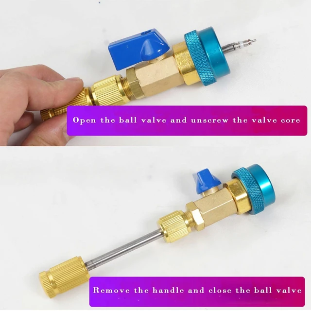 Alt view image 6 of 7 - R134a AC Valve Core Removal Tool Vacuum Rated Brass Refrigerant Service Tool with Safety Lock for Automotive Air Conditioning Valve Core Replacement and Installation Red Color High Voltage