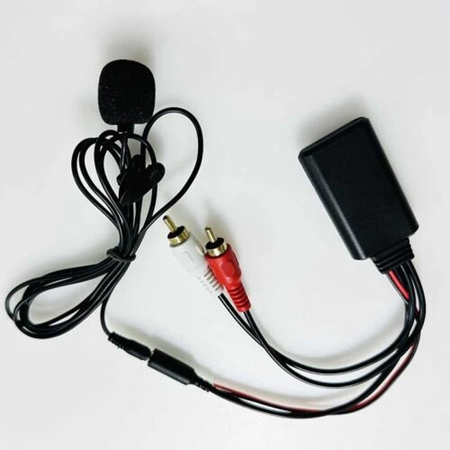 Alt view image 2 of 3 - Bluetooth AUX Module for Car Audio 2 RCA Cable Adapter with Microphone 12V ABS for Radio Left and Right Audio Ports Plug In Connection 12V+ Red 12V- Black Power Leads 1 x Earphone Mic Black