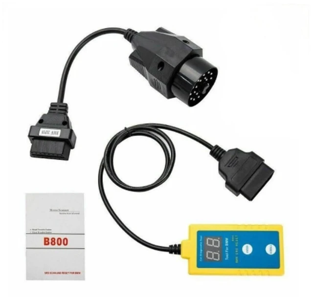 Main image of B800 Airbag Diagnostic Tool SRS Code Reader Reset Device 20-Pin OBD Connector Read Clear Trouble Codes E34 E36 E38 E39 E46 Z3 Z4 X5 1994-2003 LCD Display and User Manual Mainly Yellow 22cm/16cm/6cm