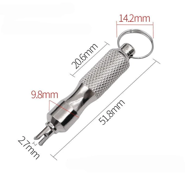 Alt view image 4 of 5 - Tire Valve Core Removal Tool Set 3-in-1 Screwdriver Kit Metal and ABS Valve Repair Tools with Red Handles and Keyring Attachment for Cars Bicycles Motorcycles and Electric Vehicles 3-Piece