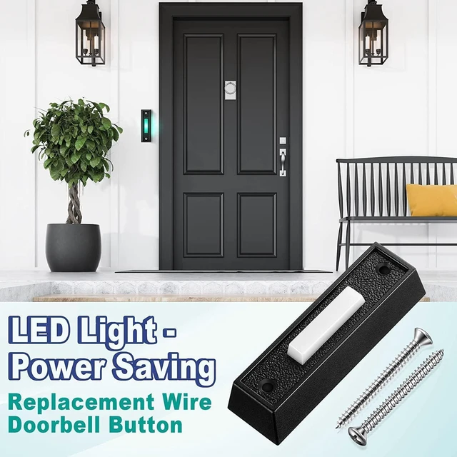 Alt view image 2 of 5 - Plastic Wired Doorbell Button with LED Light Replacement Ring Button Door Opener Switch for Low Voltage Buzzer System Garage Door Opener 2 Screws Wires Not Included Black 2.8 x 0.86 x 0.59 in 1PCS