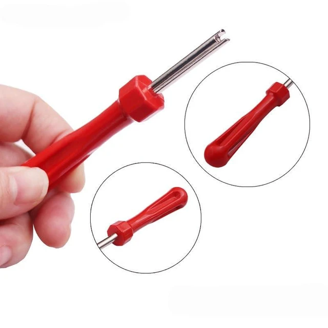 Alt view image 2 of 5 - Tire Valve Core Removal Tool Set 3-in-1 Screwdriver Kit Metal and ABS Valve Repair Tools with Red Handles and Keyring Attachment for Cars Bicycles Motorcycles and Electric Vehicles 3-Piece