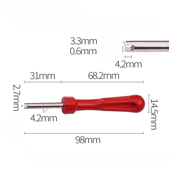 Alt view image 5 of 5 - Tire Valve Core Removal Tool Set 3-in-1 Screwdriver Kit Metal and ABS Valve Repair Tools with Red Handles and Keyring Attachment for Cars Bicycles Motorcycles and Electric Vehicles 3-Piece