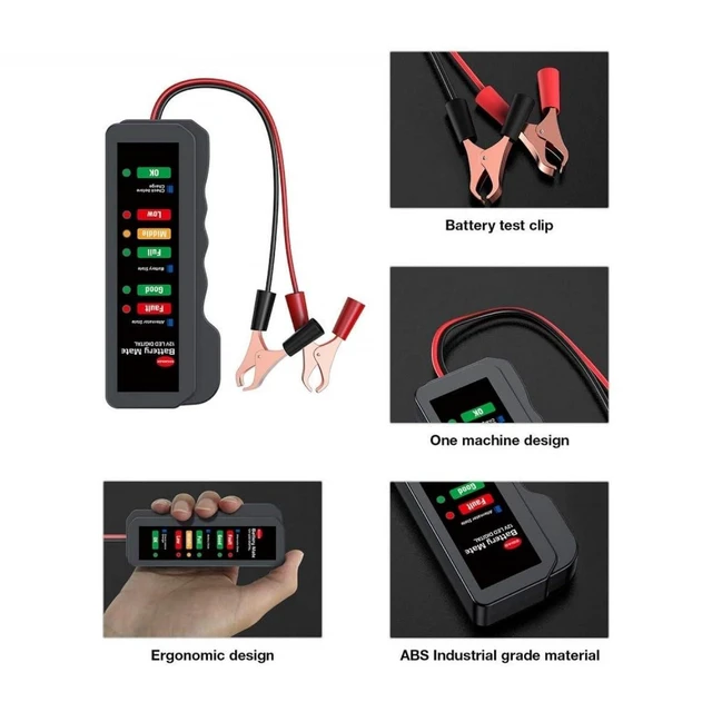 Alt view image 2 of 7 - 12V Car Battery Tester and Alternator Checker LED Digital Battery Analyzer with 6 Color Indicators Copper Clamp Cables for Cars SUVs Light Trucks Motorcycles and 12V Lead-Acid Batteries 25cm Cable