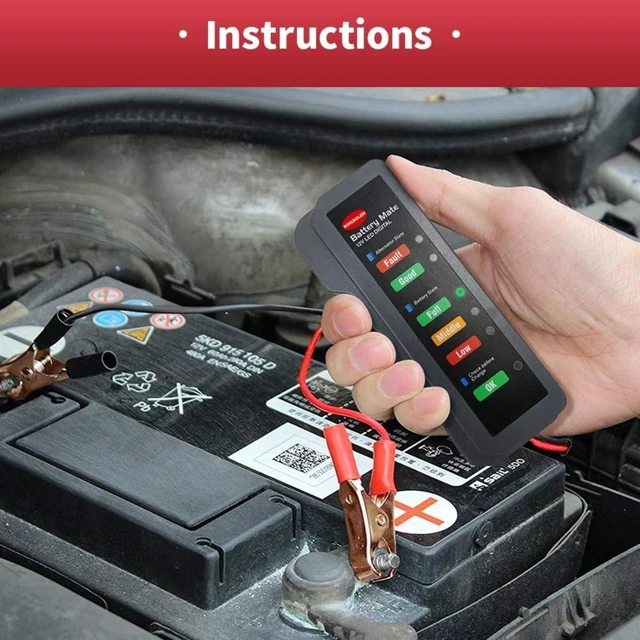 Alt view image 5 of 7 - 12V Car Battery Tester and Alternator Checker LED Digital Battery Analyzer with 6 Color Indicators Copper Clamp Cables for Cars SUVs Light Trucks Motorcycles and 12V Lead-Acid Batteries 25cm Cable