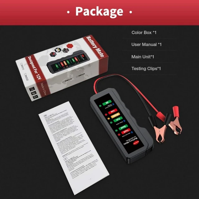Alt view image 7 of 7 - 12V Car Battery Tester and Alternator Checker LED Digital Battery Analyzer with 6 Color Indicators Copper Clamp Cables for Cars SUVs Light Trucks Motorcycles and 12V Lead-Acid Batteries 25cm Cable