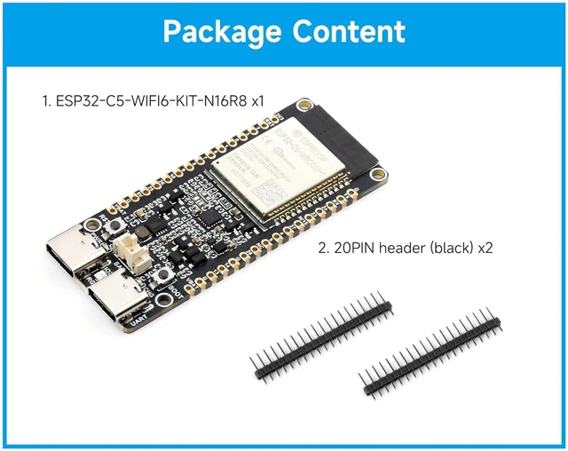 Alt view image 6 of 6 - ESP32-C5 Development Board with ESP32-C5-WROOM-1 Module Dual-Band 5GHz/2.4GHz Wi-Fi 6 BLE 5 Zigbee 3.0 Thread 240MHz RISC-V 32-Bit Processor 16MB Flash 8MB PSRAM Dual USB Type-C