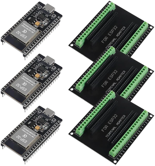 Main image of ESP32 Type C 38Pin Narrow Development Board WiFi + Bluetooth ESP-32 ESP-32S ESP-WROOM-32 Microcontroller GPIO 1 into 2 Breakout Board with Terminal Screw 3 Set