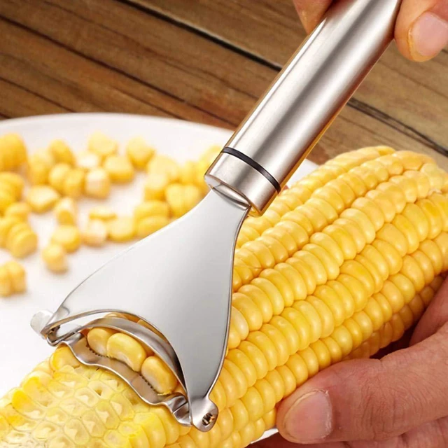 Main image of Stainless Steel Corn Cob Peeler Corn Kernel Remover Corn Cutter and Corn Stripper Tool with Serrated Blade Ergonomic Handle Food Grade Easy Clean Kitchen Utensil for Fresh Corn Salad Cooking 18*6.5cm
