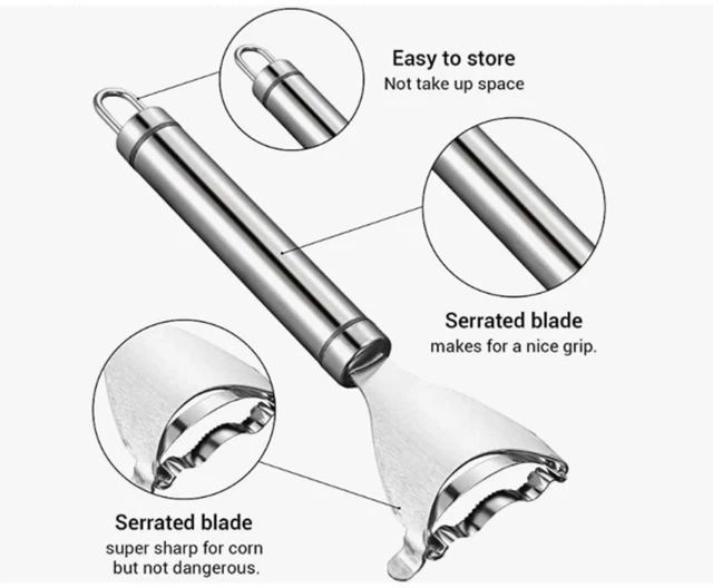 Alt view image 6 of 7 - Stainless Steel Corn Cob Peeler Corn Kernel Remover Corn Cutter and Corn Stripper Tool with Serrated Blade Ergonomic Handle Food Grade Easy Clean Kitchen Utensil for Fresh Corn Salad Cooking 18*6.5cm
