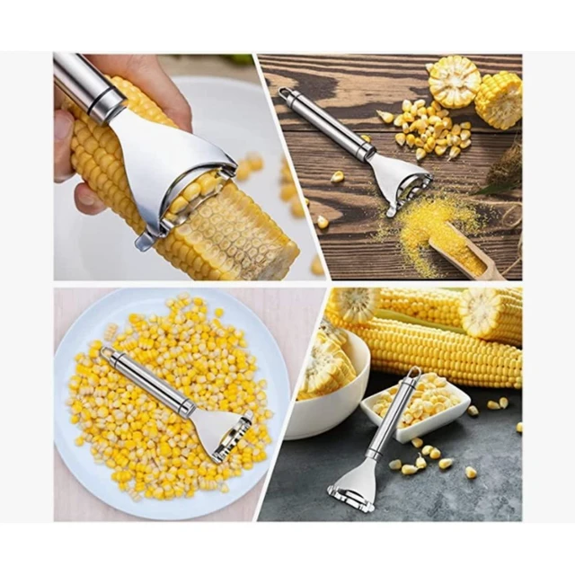 Alt view image 2 of 7 - Stainless Steel Corn Cob Peeler Corn Kernel Remover Corn Cutter and Corn Stripper Tool with Serrated Blade Ergonomic Handle Food Grade Easy Clean Kitchen Utensil for Fresh Corn Salad Cooking 18*6.5cm