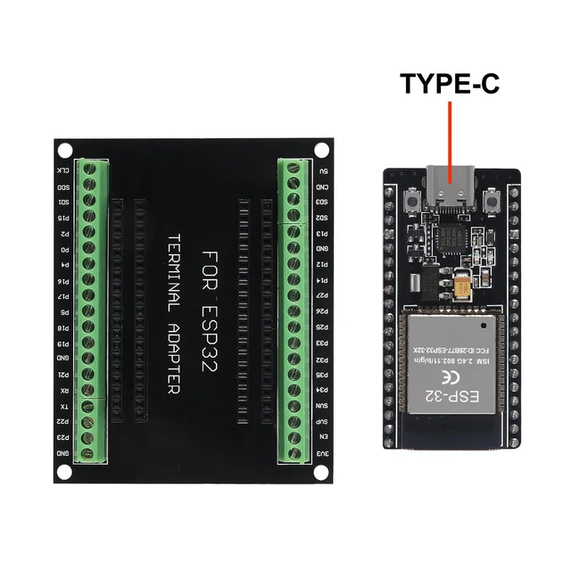 Alt view image 4 of 5 - ESP32 Type C 38Pin Narrow Development Board WiFi + Bluetooth ESP-32 ESP-32S ESP-WROOM-32 Microcontroller GPIO 1 into 2 Breakout Board with Terminal Screw 3 Set