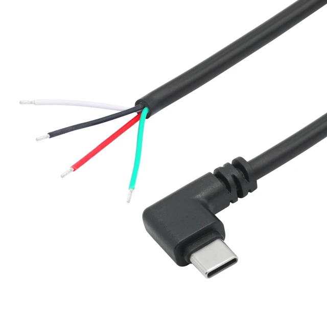 Alt view image 2 of 7 - USB C 4 Pin Bare Wire Pigtail Cable 90 Degree Type C Male Plug Open End Power and Data Lead 22AWG 5V/3A 480 Mbps Tinned Soldering Wire for DIY Repair 11inch 2Pcs