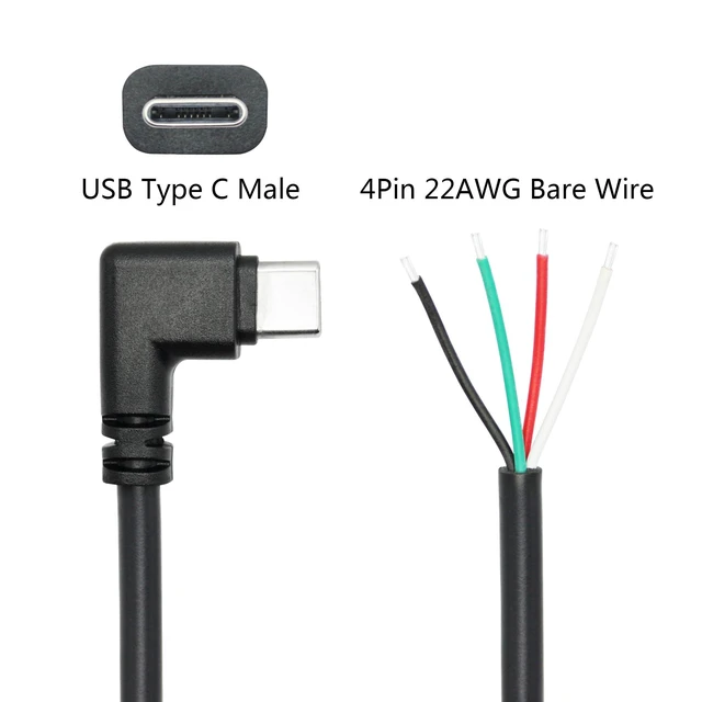 Alt view image 4 of 7 - USB C 4 Pin Bare Wire Pigtail Cable 90 Degree Type C Male Plug Open End Power and Data Lead 22AWG 5V/3A 480 Mbps Tinned Soldering Wire for DIY Repair 11inch 2Pcs
