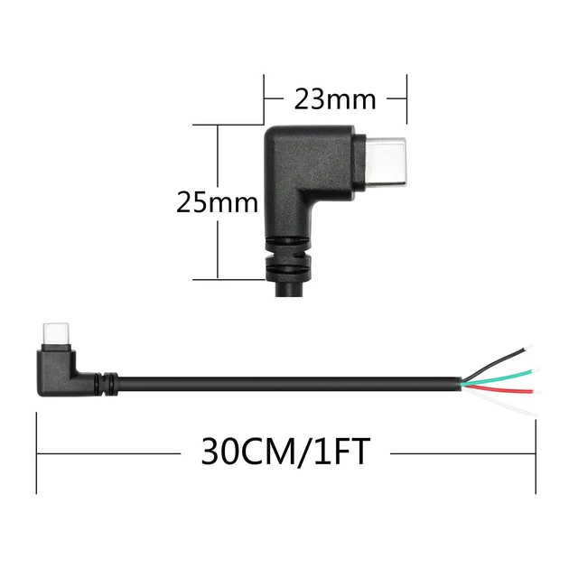 Alt view image 7 of 7 - USB C 4 Pin Bare Wire Pigtail Cable 90 Degree Type C Male Plug Open End Power and Data Lead 22AWG 5V/3A 480 Mbps Tinned Soldering Wire for DIY Repair 11inch 2Pcs