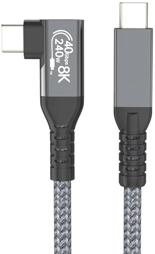 Main image of USB4 Type-C to Type-C Cable 240W Fast Charging USB-C Data Cable 40Gbps Transfer 8K@60Hz Video Thunderbolt 4 Cable with E-Marker Chip Compatible with MacBook/iPad/Samsung S24 Ultra 180 to 90 Angled 3FT