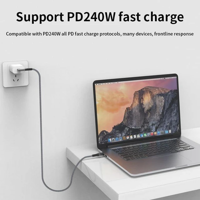 Alt view image 3 of 7 - USB4 Type-C to Type-C Cable 240W Fast Charging USB-C Data Cable 40Gbps Transfer 8K@60Hz Video Thunderbolt 4 Cable with E-Marker Chip Compatible with MacBook/iPad/Samsung S24 Ultra 180 to 90 Angled 3FT