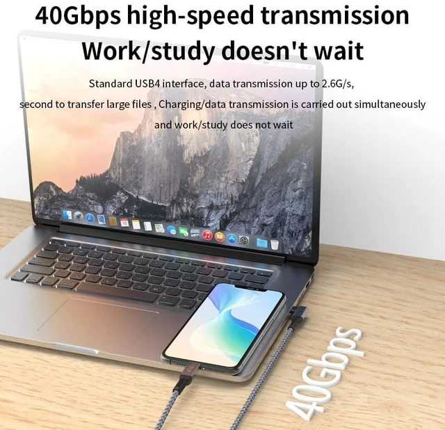 Alt view image 5 of 7 - USB4 Type-C to Type-C Cable 240W Fast Charging USB-C Data Cable 40Gbps Transfer 8K@60Hz Video Thunderbolt 4 Cable with E-Marker Chip Compatible with MacBook/iPad/Samsung S24 Ultra 180 to 90 Angled 3FT