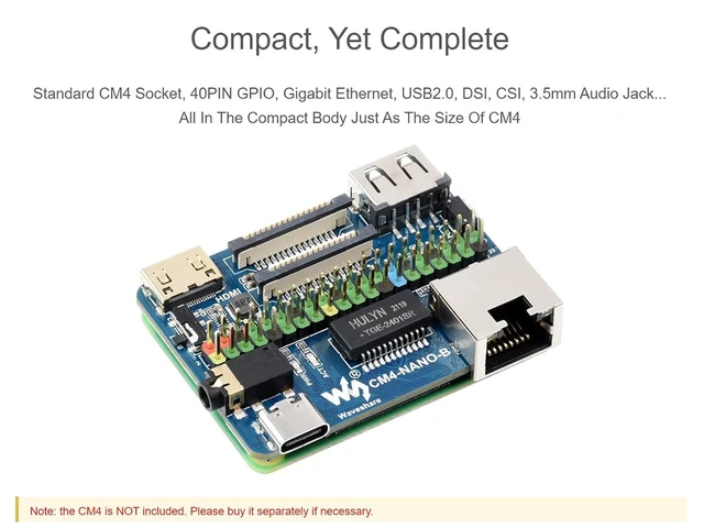 Alt view image 4 of 7 - Nano Base Board B Compute Module 4 Carrier Board with Standard CM4 Socket 40PIN GPIO Gigabit Ethernet USB 2.0 DSI/CSI HDMI and 3.5mm Audio Jack For Raspberry Pi Compute Module 4
