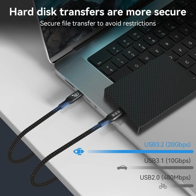 Alt view image 3 of 7 - USB-C to USB-C Cable 20Gbps USB 3.2 Gen 2 4K@60Hz Video 5A/100W PD3.0 Fast Charging with E-Marker Data Cable For iPhone MacBook Samsung Galaxy Dell Monitor and Thunderbolt 3/4 6M