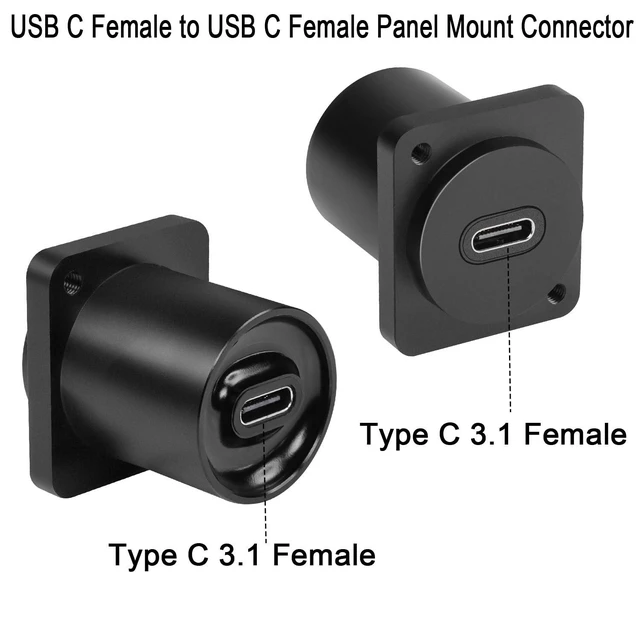 Alt view image 2 of 7 - USB-C Panel Mount Adapter Type-C 3.1 Female to Female Connector 10Gbps Data Transfer 100W Charging 4K@60Hz Video XLR/D-Type Surface or Concealed Mount 19mm by 24mm Aluminum Alloy Housing