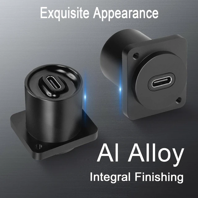 Alt view image 3 of 7 - USB-C Panel Mount Adapter Type-C 3.1 Female to Female Connector 10Gbps Data Transfer 100W Charging 4K@60Hz Video XLR/D-Type Surface or Concealed Mount 19mm by 24mm Aluminum Alloy Housing