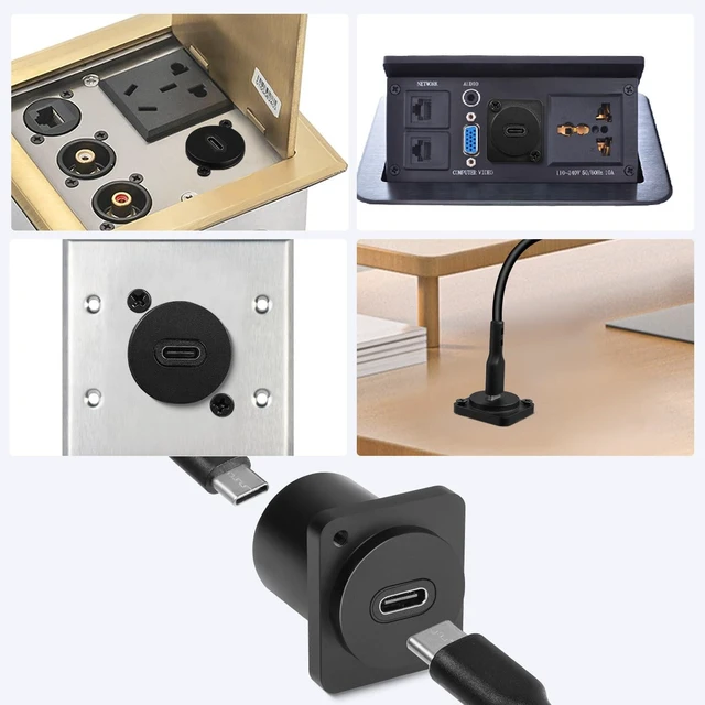 Alt view image 7 of 7 - USB-C Panel Mount Adapter Type-C 3.1 Female to Female Connector 10Gbps Data Transfer 100W Charging 4K@60Hz Video XLR/D-Type Surface or Concealed Mount 19mm by 24mm Aluminum Alloy Housing