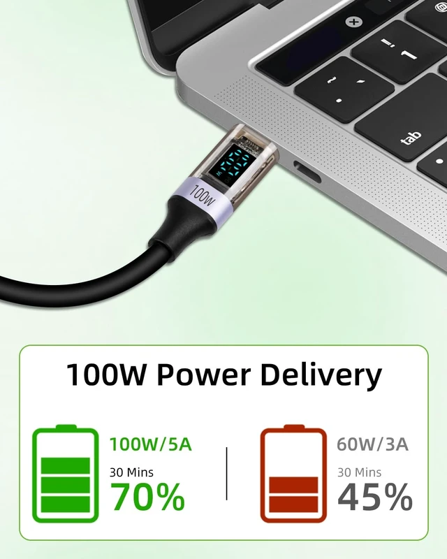 Alt view image 3 of 7 - 100W PD 2 in 1 Coiled USB C Charging Cable USB A to USB C and USB C to USB C Fast Charge Cord with LED Power Display 5A 480Mbps Data Transfer Stretchable PVC Aluminum Alloy Cable