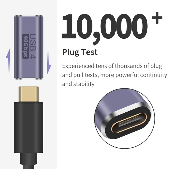 Alt view image 3 of 7 - USB C Female to Female Coupler USB4 Type-C Extension Adapter 100W 40Gbps Transfer 8K@60Hz Video Thunderbolt 4/3 Support Compatible with MacBook Pro and Samsung Galaxy 2-Pack
