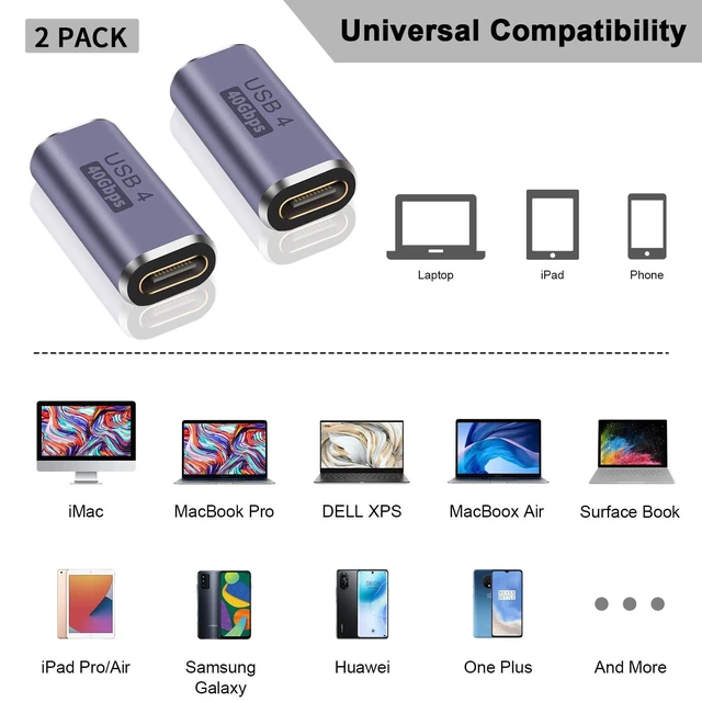 Alt view image 6 of 7 - USB C Female to Female Coupler USB4 Type-C Extension Adapter 100W 40Gbps Transfer 8K@60Hz Video Thunderbolt 4/3 Support Compatible with MacBook Pro and Samsung Galaxy 2-Pack