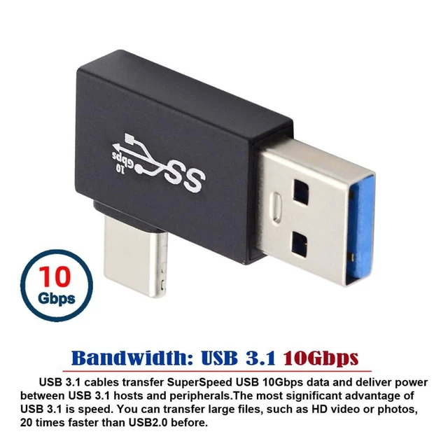 Alt view image 2 of 7 - USB 3.0 Type-A Male to USB 3.1 Type-C Male 90 Degree Adapter 10Gbps Data Transfer Connector USB-A Host to USB-C Device Charge Adapter for Laptop Phone Tablet Mobile Hard Disk