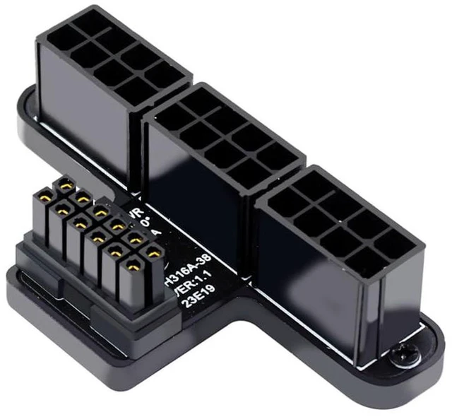 Main image of 12VHPWR Three ATX 8P to 12+4P GPU Power Adapter ATX 3.0 PCIe 5.0 90 Degree Down Angled Connector Modular Graphics Card Power Connector up to 600W For 4080/5090TI