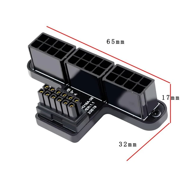 Alt view image 3 of 7 - 12VHPWR Three ATX 8P to 12+4P GPU Power Adapter ATX 3.0 PCIe 5.0 90 Degree Down Angled Connector Modular Graphics Card Power Connector up to 600W For 4080/5090TI