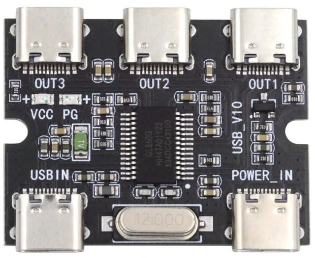 Main image of USB-C 2.0 3-Port Hub PCBA Expansion Board 1-to-3 Type-C Multiport Splitter Module 480Mbps Data Transfer 5V 500mA per Port Bare Board for Keyboard Mouse USB Printer