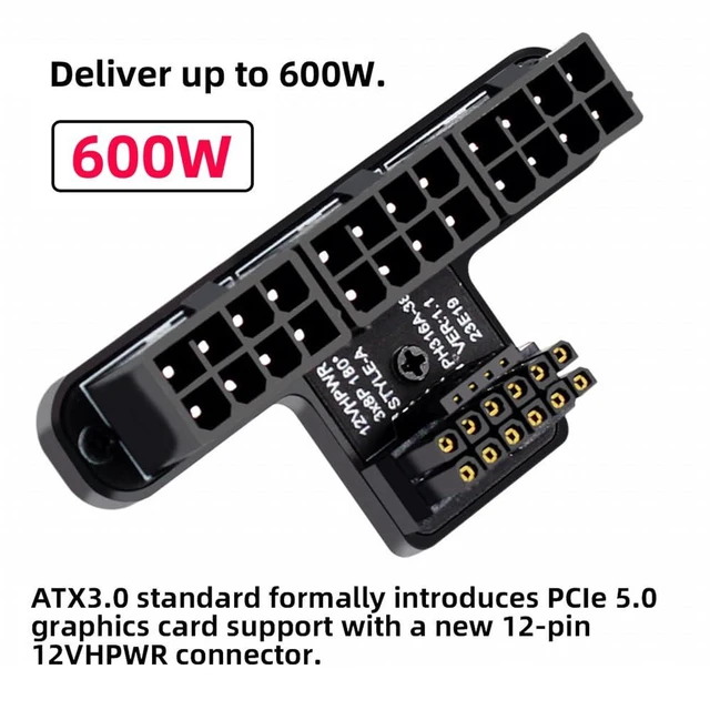 Alt view image 4 of 7 - 12VHPWR Three ATX 8P to 12+4P GPU Power Adapter ATX 3.0 PCIe 5.0 90 Degree Down Angled Connector Modular Graphics Card Power Connector up to 600W For 4080/5090TI