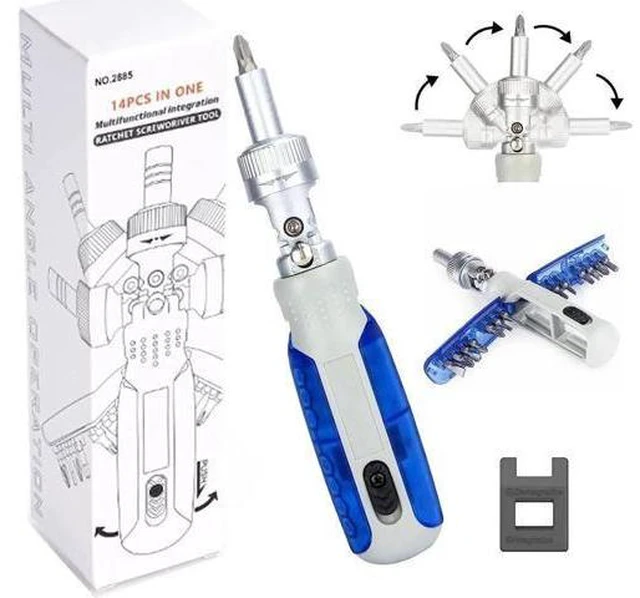 Main image of 180° Rotating Magnetic Ratchet Screwdriver Set 14-in-1 Adjustable Angle Screwdriver with S2 Steel Bits Interchangeable Multi-Bit Repair Tool Kit for DIY Home Repair