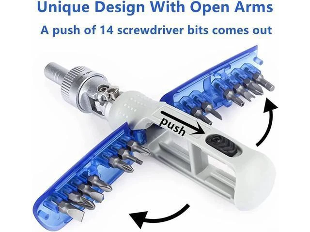 Alt view image 2 of 7 - 180° Rotating Magnetic Ratchet Screwdriver Set 14-in-1 Adjustable Angle Screwdriver with S2 Steel Bits Interchangeable Multi-Bit Repair Tool Kit for DIY Home Repair