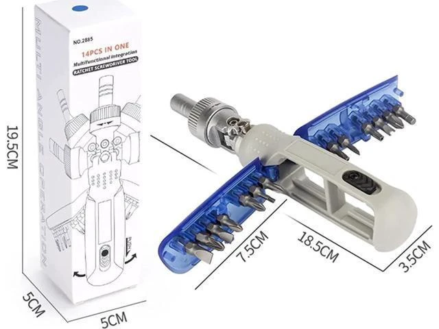 Alt view image 6 of 7 - 180° Rotating Magnetic Ratchet Screwdriver Set 14-in-1 Adjustable Angle Screwdriver with S2 Steel Bits Interchangeable Multi-Bit Repair Tool Kit for DIY Home Repair