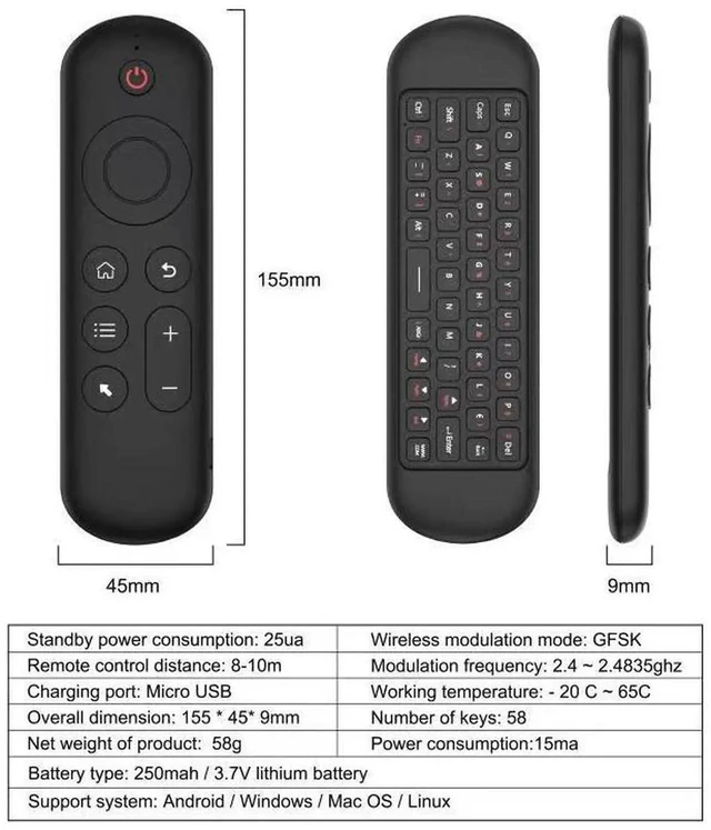 Alt view image 6 of 6 - M5 Bluetooth 5.2 Wireless Air Mouse Remote Control 2.4G Wireless Keyboard with Gyroscope and 7 Color Backlight Compatible with Windows/Linux Devices Colorful