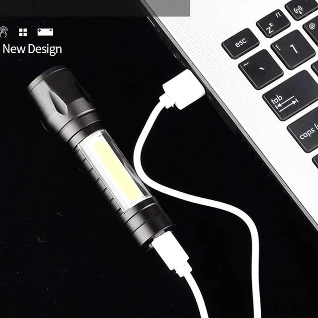 Alt view image 4 of 7 - USB Rechargeable Pocket Flashlight Mini LED Zoom Light with Adjustable Focus 3 Light Modes Side COB Reading Lamp and USB Charging Port for Camping Hiking Reading