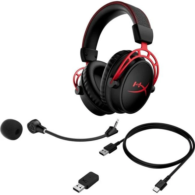 Alt view image 2 of 7 - Cloud Alpha Wireless Gaming Headset 300-Hour Battery Life 2.4GHz Wireless PC Gaming Headphones DTS Headphone X Spatial Audio Dual Chamber Drivers Detachable Noise-Cancelling Mic Black-Red