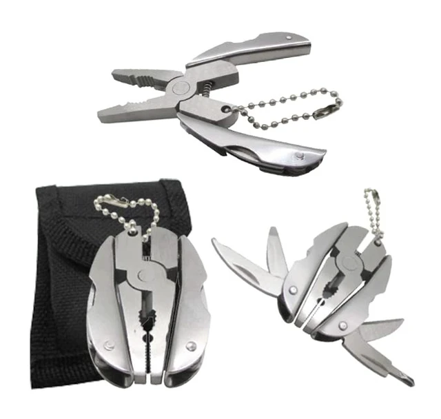 Alt view image 7 of 7 - 6-in-1 Stainless Steel Keychain Multitool Pliers with Adjustable Wrench Wire Stripper Needle Nose Pliers Phillips & Flat Screwdrivers Knife File and Compact Carry Case