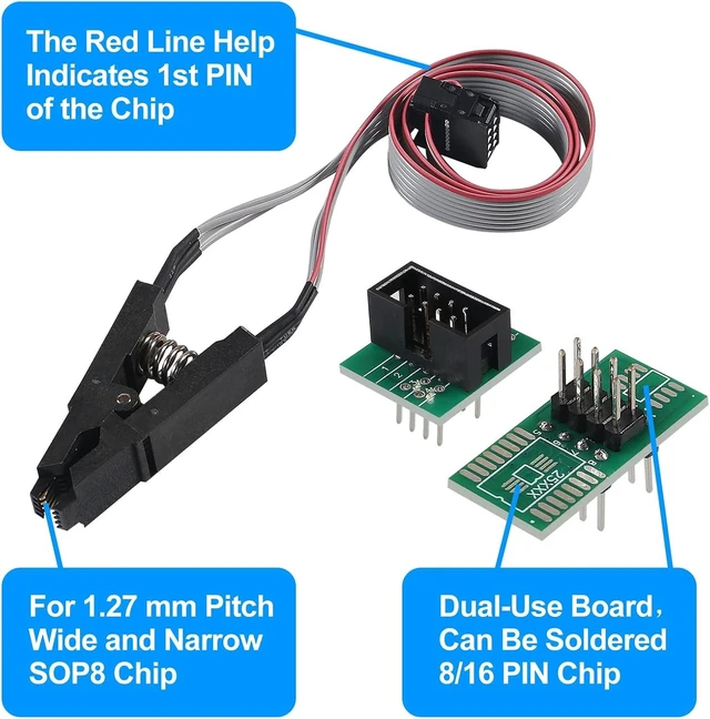 Alt view image 7 of 7 - CH341A USB Programmer EEPROM BIOS Programmer and SPI Flash Memory Writer with SOIC8 Clip 1.8V Adapter and SOIC8 Adapter for 24 25 Series Flash Chips USB In-Circuit EEPROM Programming Tool