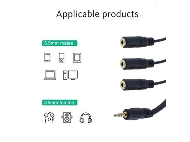 Alt view image 5 of 6 - 3.5mm TRRS Audio Splitter Cable 1M/3F Male to 3 x 3.5mm Female Stereo Jacks 1 Input 3 Output AUX Distributor Gold Plated Connectors for Headphones 2pcs 1FT